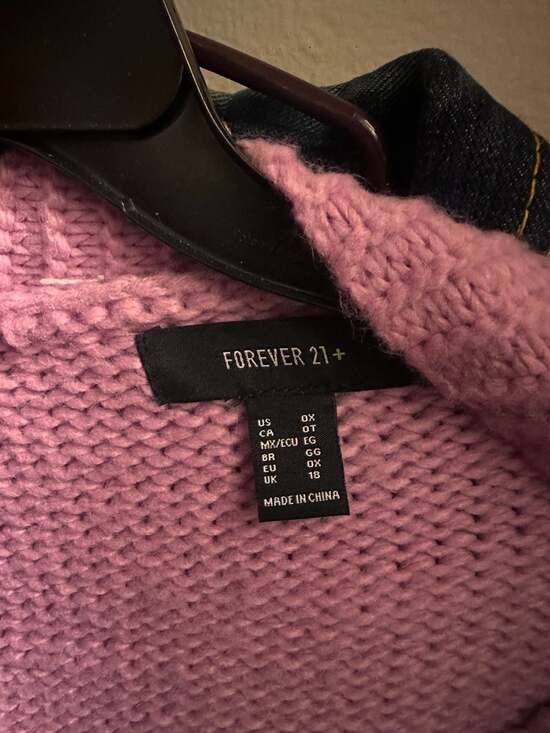 Forever 21 Plus Size Pink Cherry Embroidered Open-Front Cropped Knit Cardigan - Picture 5 of 5